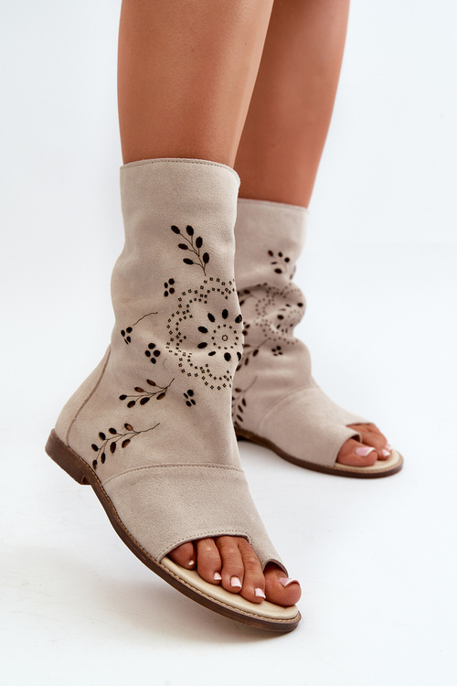 Жіночі замшеві босоніжки на блискавці Zazoo 3437 бежеві