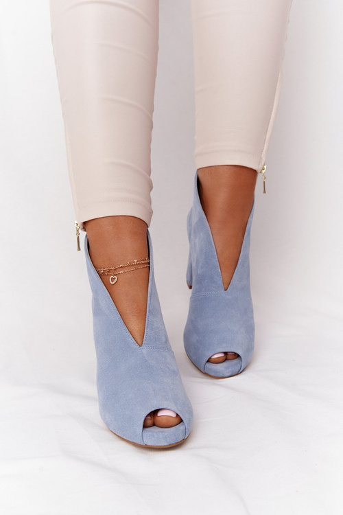 Замшеві чоботи на шпильці з вирізом Exquisite 1243 Blue