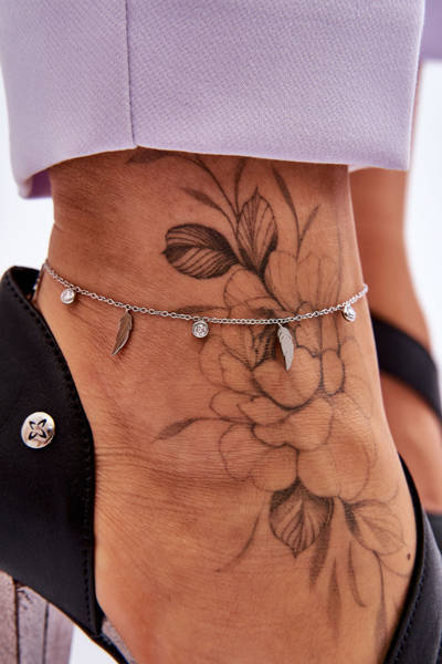 Браслет на ногу з пір'ям і срібним фіанітом