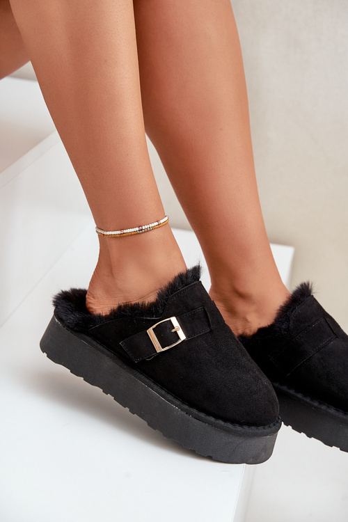 Жіночі тапочки на товстій підошві з хутром і пряжкою Black Linneola