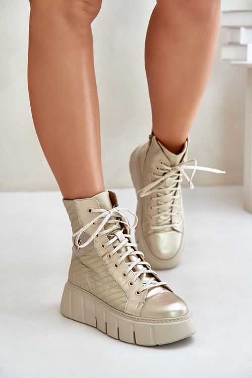 Шкіряні ботильйони на платформі Maciejka 06751-25 Gold