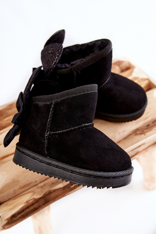 Теплі зимові черевики з бантами для дівчинки чорні Meriva