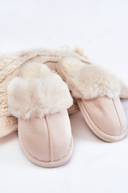 Жіночі гладкі тапочки з хутром світло-бежевий Morisea