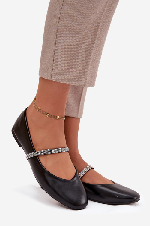 Жіночі балетки з блискучими ремінцями чорні Ilirene