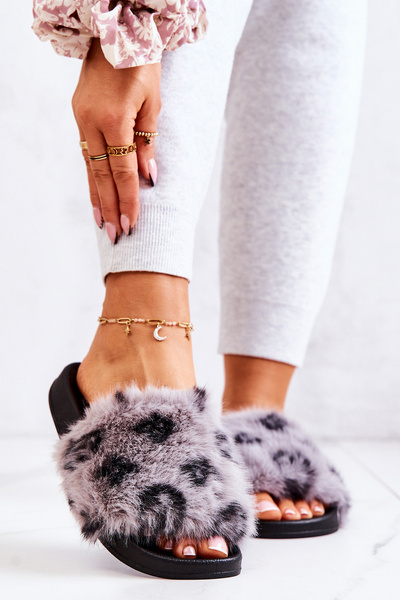 Тапочки з хутром гумові Leopard Grey Noelle