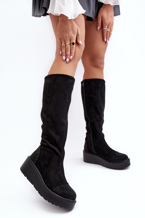 Жіночі замшеві чоботи на платформі SBarski HY53-8 Чорні