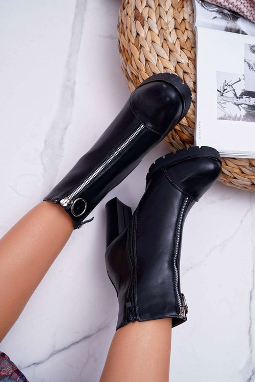 Жіночі чоботи на шпильці декоративні на блискавці чорні Senuto