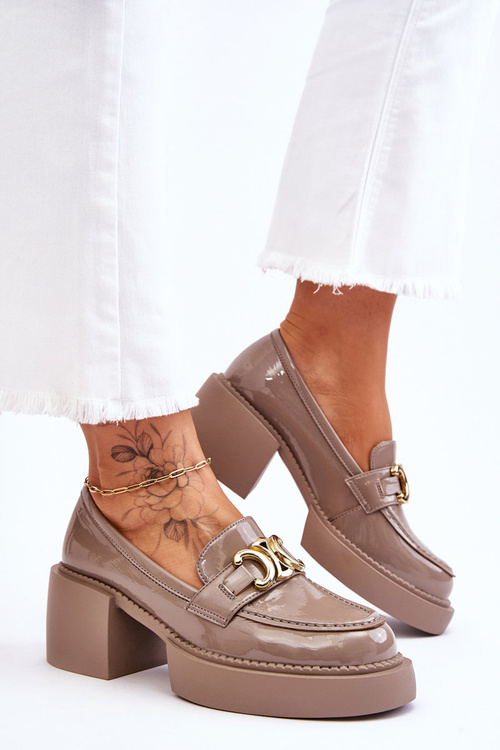 Модні туфлі-броги на масивних підборах бежеві Imani