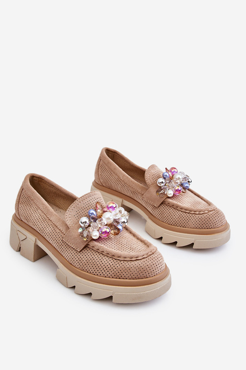 Жіночі лофери з орнаментом Бежеві Issac