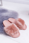Жіночі шльопанці з пуховим хутром рожевого кольору