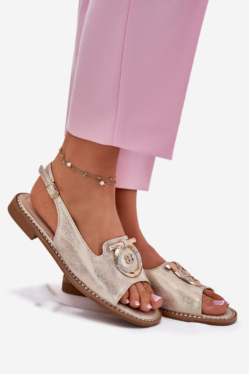 Елегантні Сандалі З Декорацією На Плоскому Каблуці S.Barski KV51-003 Золоті