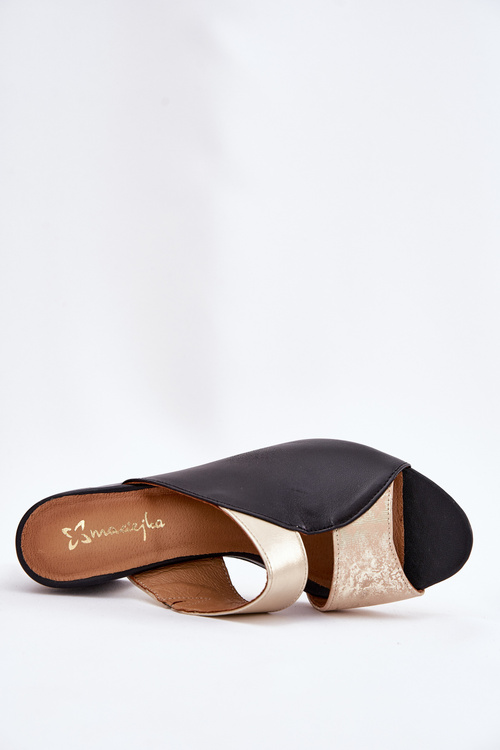 Шкіряні Жіночі Сандалі На Каблуках Maciejka Чорно-Золоті 06943-25