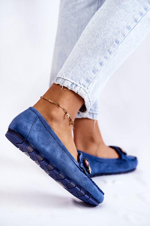 Жіночі замшеві лофери з декором синього кольору Janetta