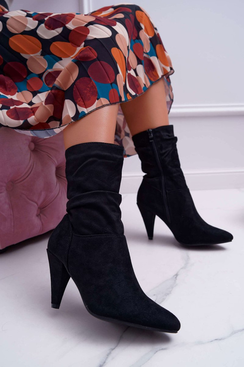 Жіночі чоботи на шпильці за щиколотку Утеплені чорні Темма