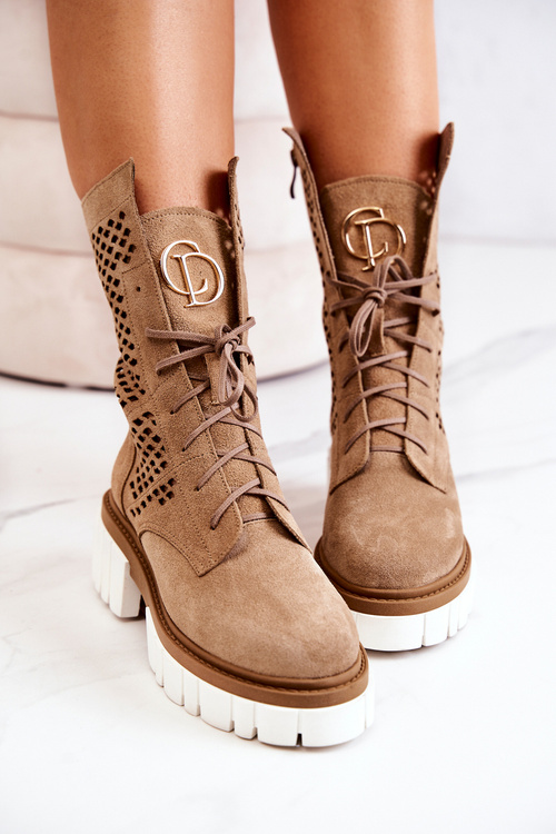 Шкіряні високі чоботи робочі Nicole Light Brown 2706