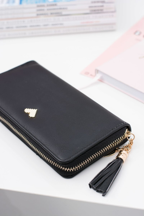 Чорний жіночий великий гаманець-брелок Золоте серце
