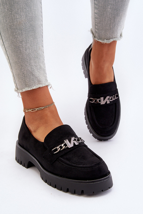 Чорні замшеві жіночі мокасини з декором Loraleima