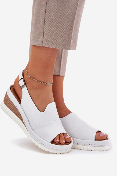 Жіночі Шкіряні Сандалі На Танкетці Artiker Білі 56C0918