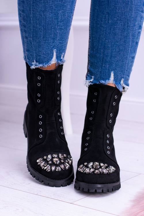 Лу Бу | Чорні жіночі ботильйони Zirconia Suede Carrie