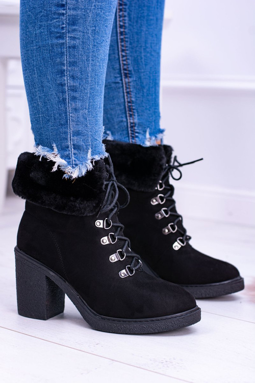 Чорні жіночі чоботи на шпильці зі штучного хутра Influence