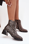 Шкіряні жіночі чоботи на підборах з підкладкою з леопардовим візерунком D&A CR52-622 Чорно-золоті