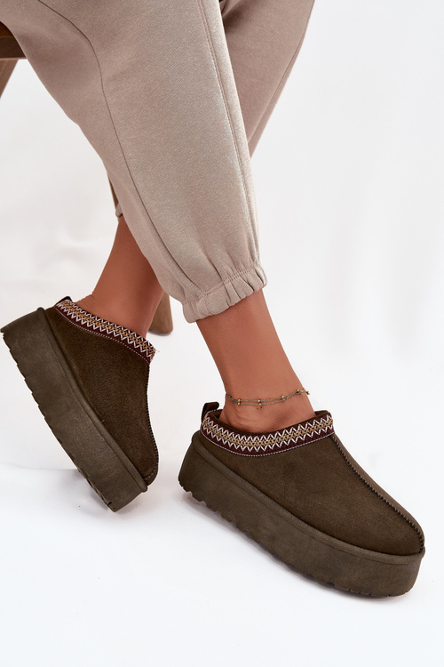 Жіночі зимові чоботи з декоративною вишивкою темнозелені Jenira