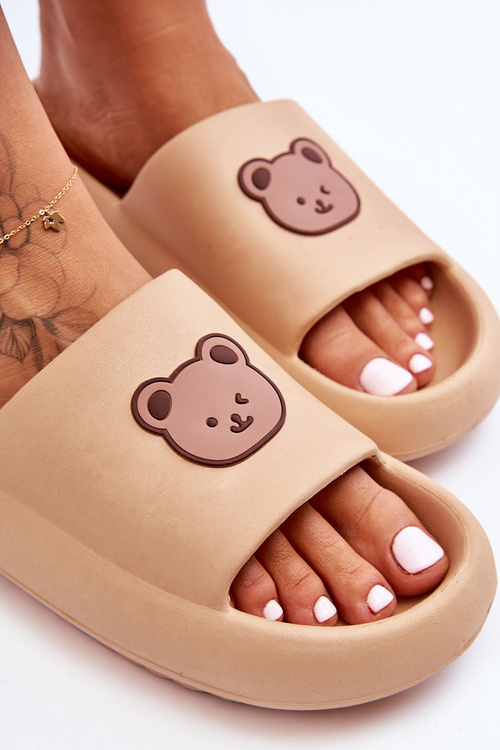 Легкі жіночі поролонові тапочки з ведмедиком Бежеві Lia