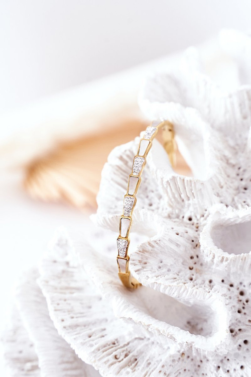 Сталевий браслет з кубічним цирконієм і перламутровим золотом