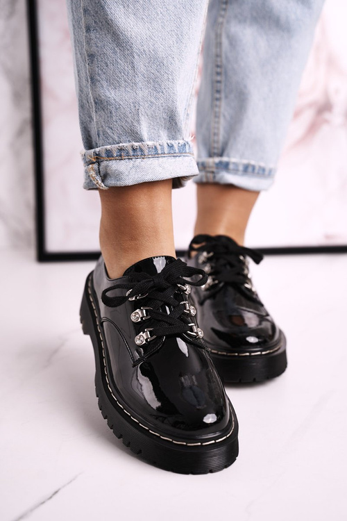 Жіночі оксфорди-броги на платформі S.Barski HX15 лаковані чорні