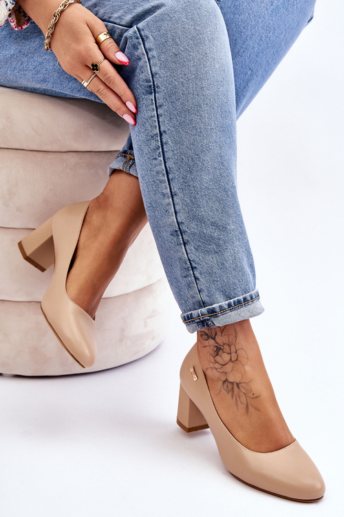 Шкіряні човники на блочному каблуці Sergio Leone PB178 Бежеві