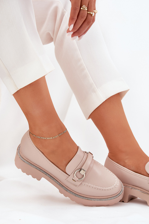 Жіночі Мокасини Декоровані Цирконіями Бежеві Patina