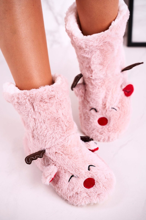 Різдвяні утеплені тапочки з оленями рожевого Рудольфа