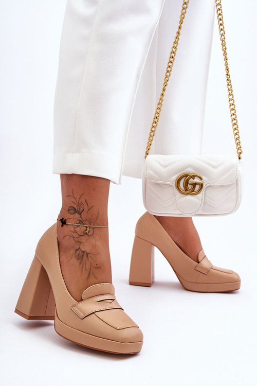 Шкіряні туфлі на високих підборах голого кольору Alisa