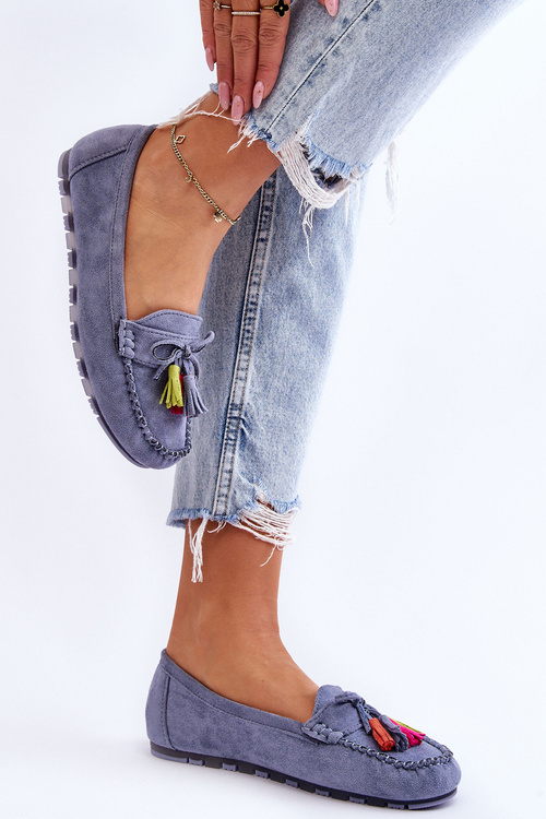 Замшеві лофери з бантом і бахромою Blue Dorine