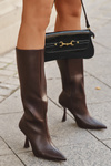 Жіночі чоботи вище коліна на підборах шоколадні Vionette