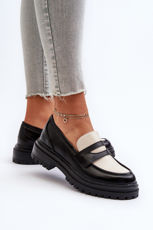 Жіночі лофери на плоскій каблуці і платформі чорного кольору Kaldira