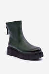 Зелені жіночі шкіряні ботильйони на платформі Zazoo 60369