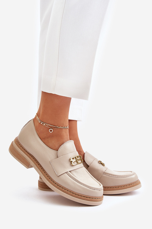 Бежеві шкіряні елегантні туфлі на плоскій підошві для жінок Zazoo 20174