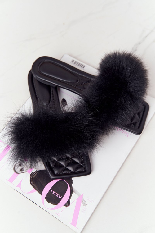 Шкіряні тапочки з еко хутром чорні Love You So