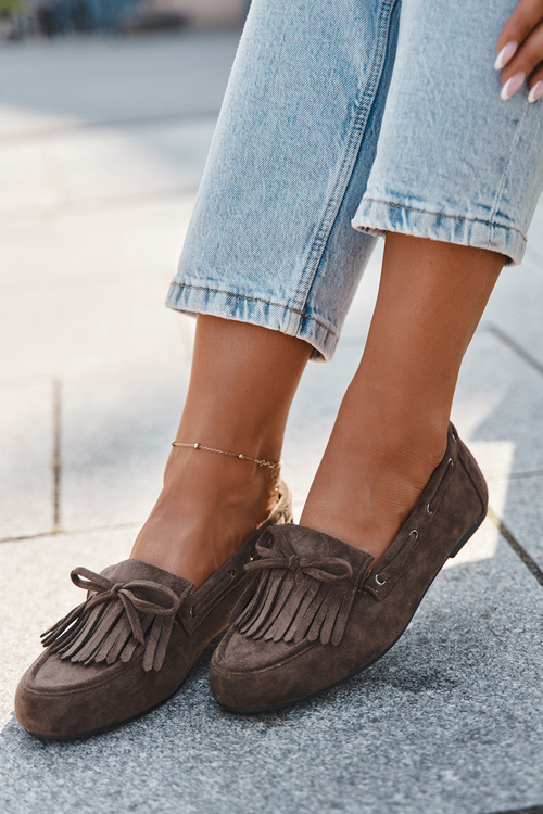 Жіночі мокасини з бахромою та бантом темно-зелені Olivianne