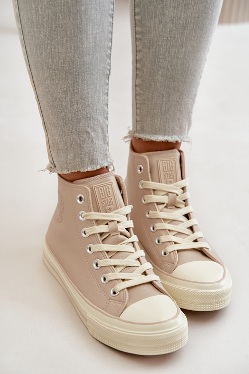 Жіночі утеплені кросівки з еко шкіри бежеві Big Star OO274934