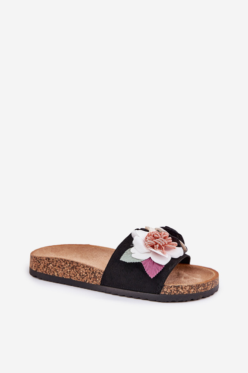 Жіночі Сандалі З Квітами На Пробковій Платформі Чорні Zinrosa