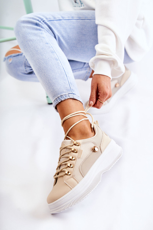 Жіночі спортивні шкіряні туфлі бежеві Salmira