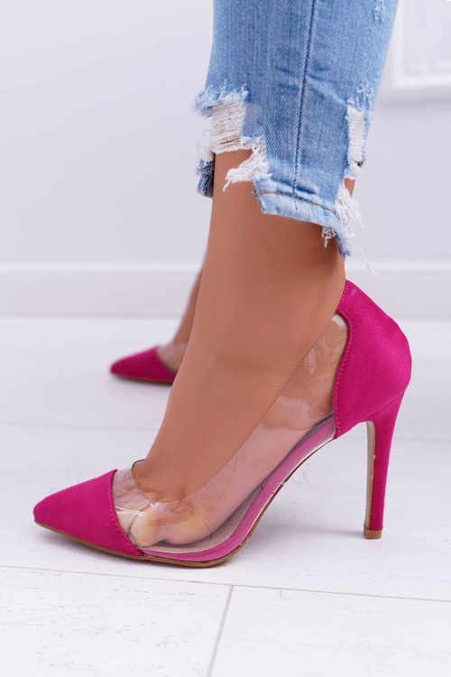 Жіночі туфлі на високих підборах, прозорі гострі, кольору фуксії Live