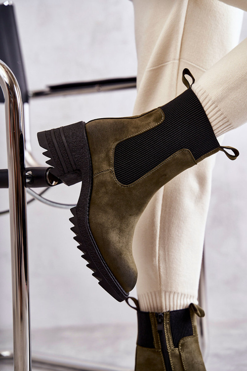 Жіночі теплі черевики на підборах зелені Abella