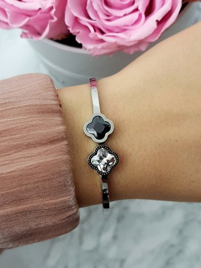 Жіночий сталевий браслет з двома цирконами, срібло Beluci