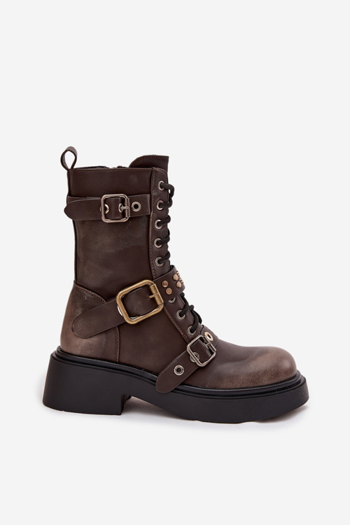 Зимові черевики з ремінцями коричневі Marisse