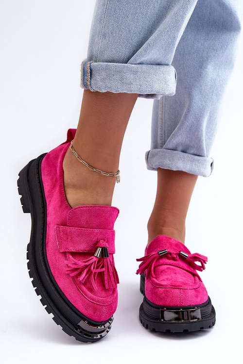 Жіночі замшеві лофери мокасини фуксія Ramvli
