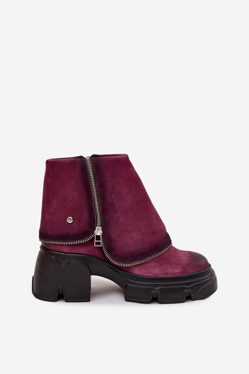 Шкіряні жіночі ботильйони з оберненим коміром Maciejka 07145-23 Бордо