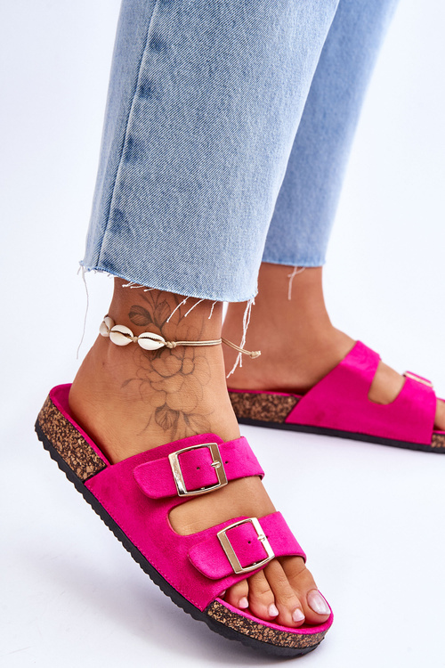 Жіночі босоніжки на корковій платформі з смужками кольору фуксії Doretta